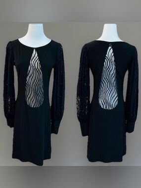 Gorgeous, vintage LEONA EDMISTON Black Lace Mesh Cocktail Dress